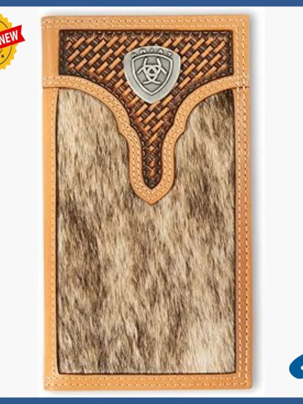 Genuine Leather Bifold Wallet with Calf Hair and Basketweave Design